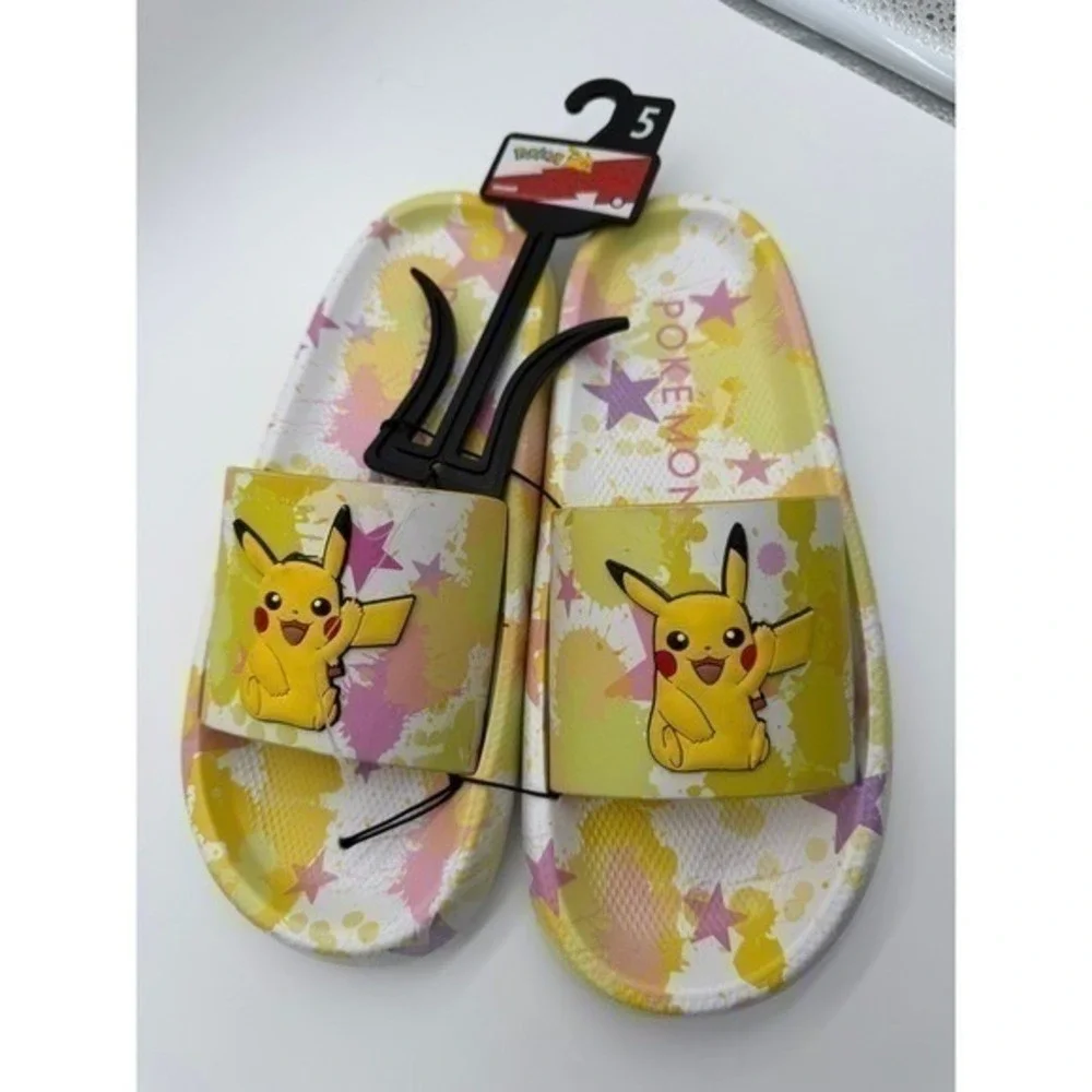 Pokémon Pikachu Slides Sandals – Size 5 – Yellow & Pink Star Design 0074